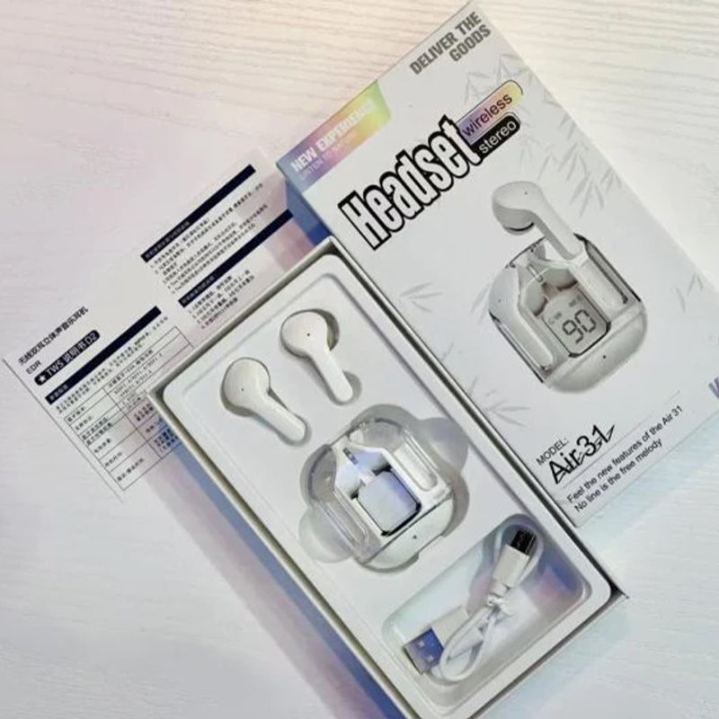 Air31 Wireless Earbuds Transparent With Deep Bass & Battery Display TWS Wireless Bluetooth..