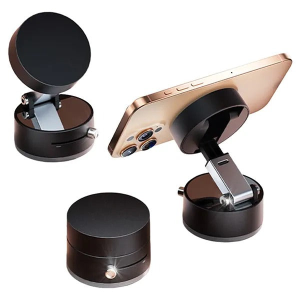 Premium Suction Cup Magnetic Support Holder – Obsidian Black Multi-Angle Retractable Folding Phone Mount for Car, Desk