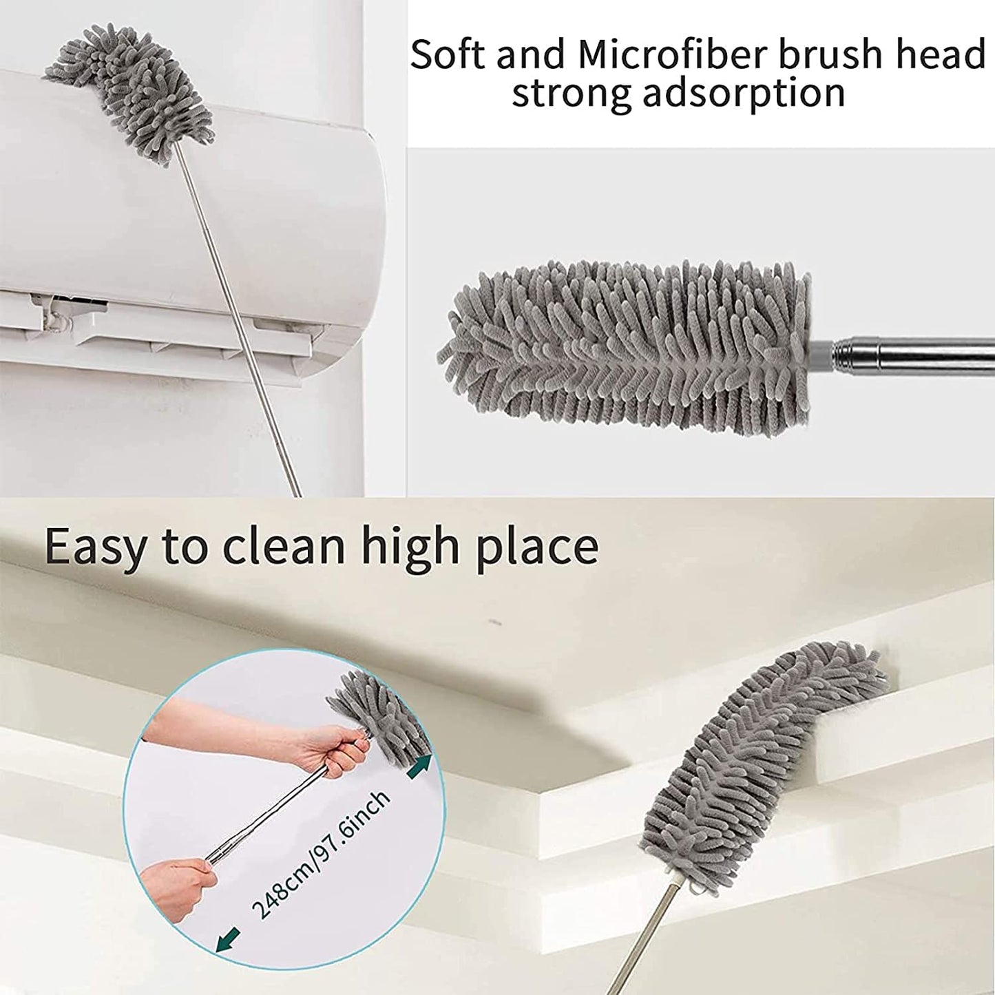 Grey Flexible Microfiber Duster – Bendable Long Reach Cleaning Brush for Home & Office