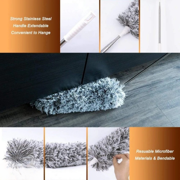 Grey Flexible Microfiber Duster – Bendable Long Reach Cleaning Brush for Home & Office