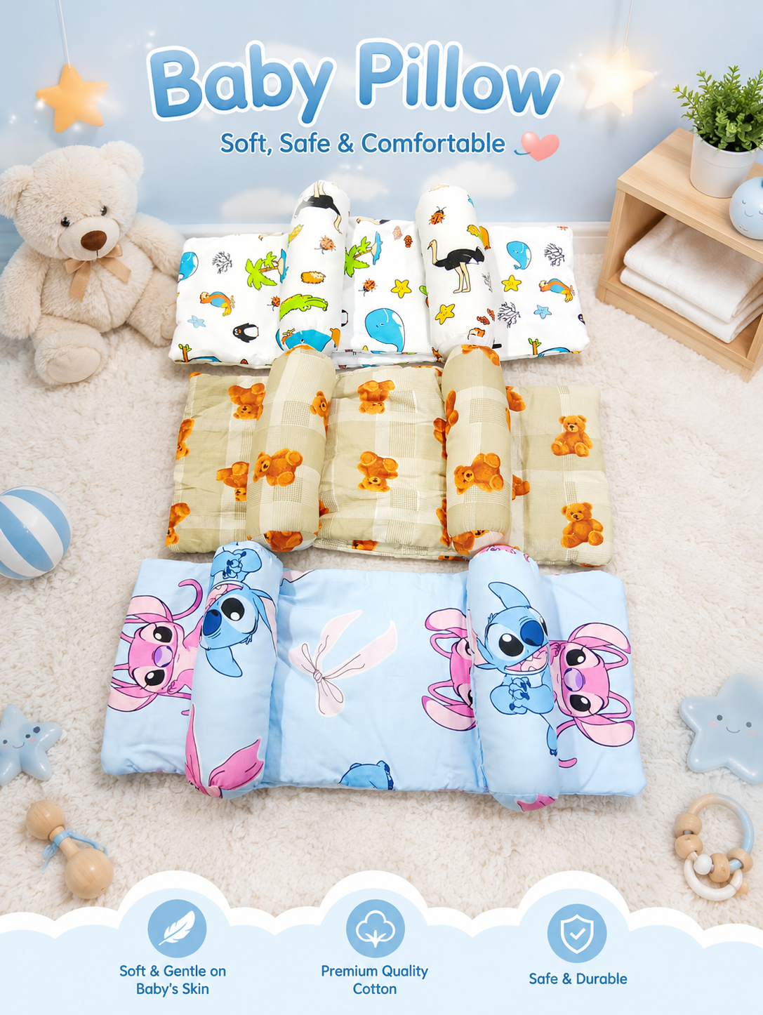 Adjustable Baby Sleeping Support Pillow Anti Roll Cushion And Neck Protection Infant Sleep Positioner | Random Colour